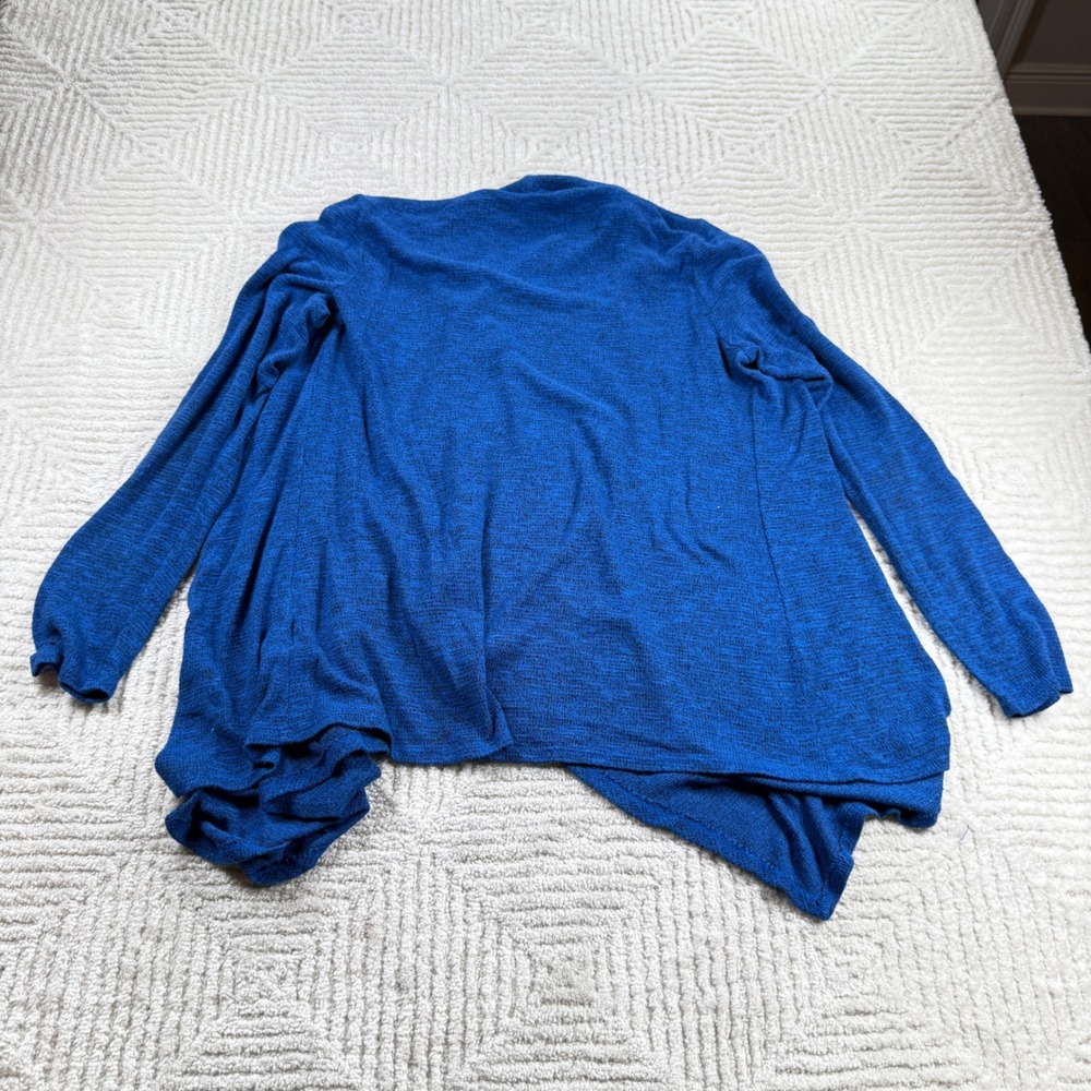 AB Studio Cardigan Women XL Blue Marl Draped Sharkbite Hem Knit Work Minimalist - Picture 7 of 10